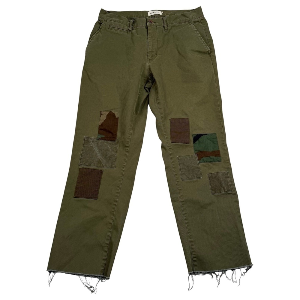 Taylor Stitch Chino Pants Mens 31 Olive Green Patchwork Raw Hem Straight Leg